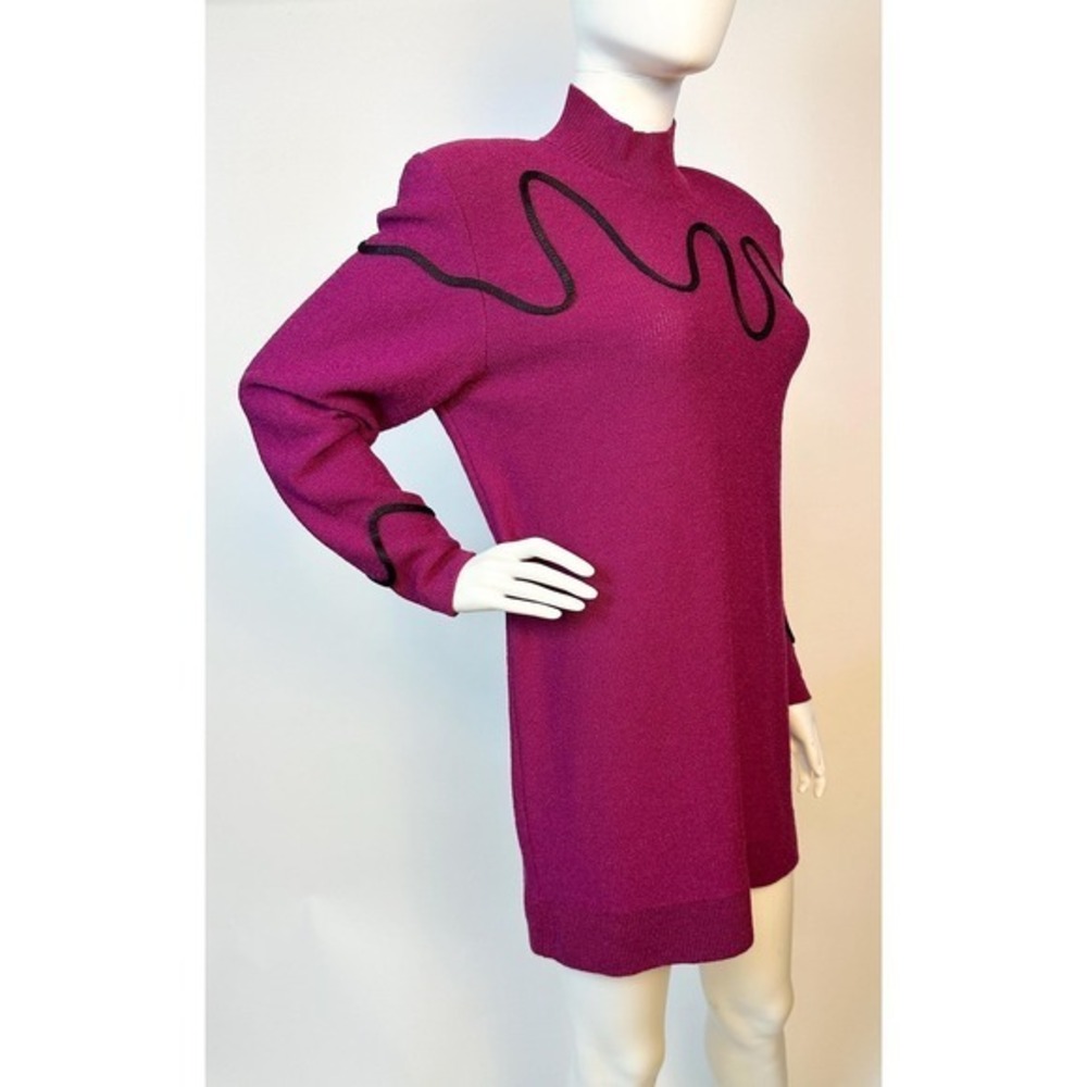 Vintage 80s Steve‎ Fabrikant Long Mock Neck Tunic Sweater Fuchsia Wool Medium KC